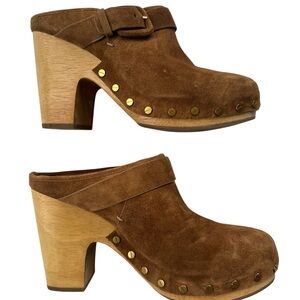 Veronica Beard Tan Suede Clogs/Mules with Gold Studs. Size 9